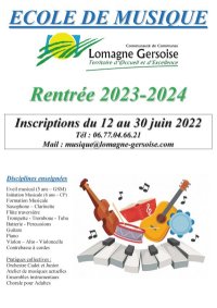 Inscriptions école de musique rentrée 2023-20234
